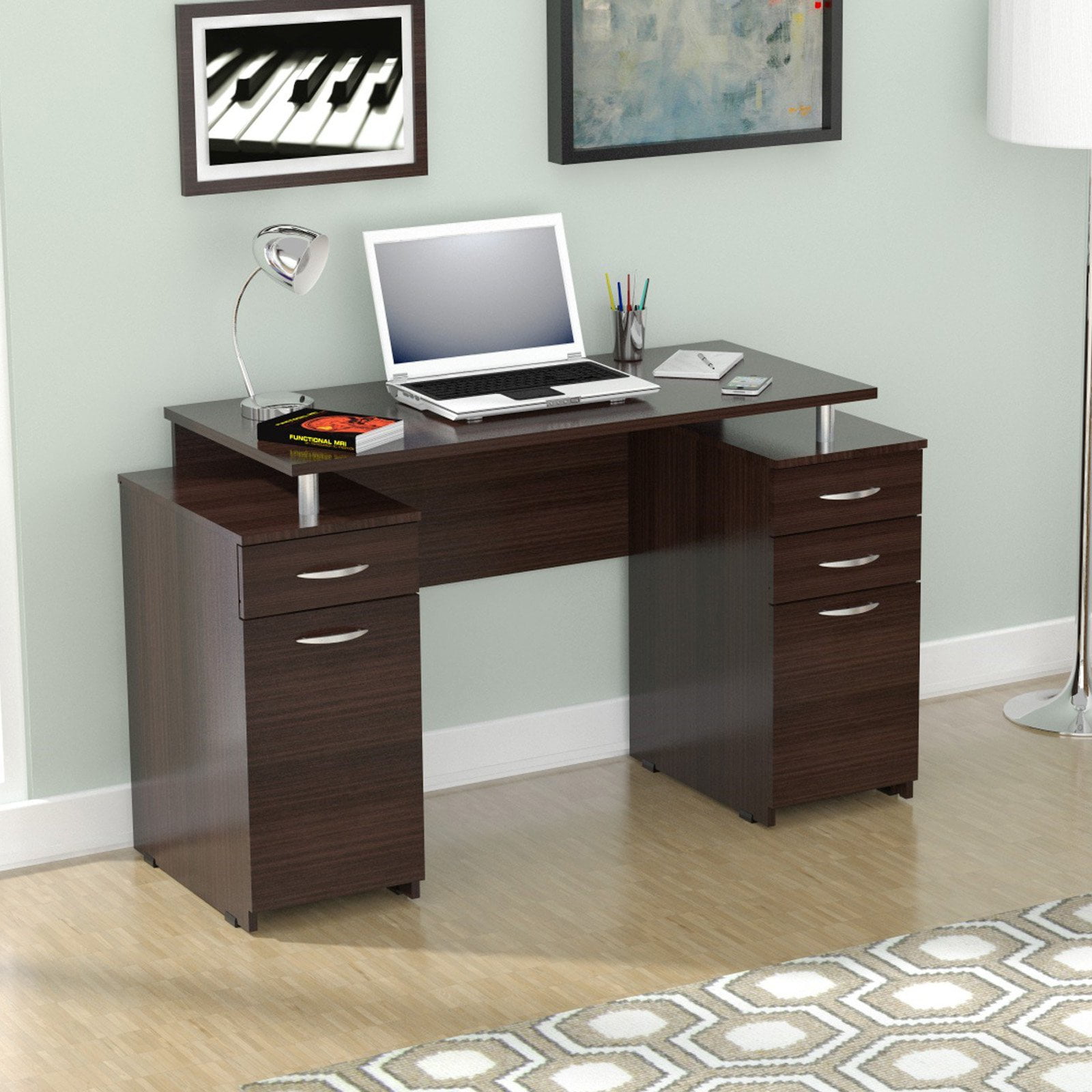 Inval Computer Desk with Four Drawers, EspressoWengue Finish Walmart