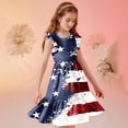 thumbnail image 5 of Girls 4th of July Dress Patriotic American Flag Print A-Line Midi Dress Red White Blue Ruffled Sleeve Tiered Skirt Elastic Waist Kids Summer Outfit,Size 9-10 T, 5 of 8