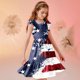 thumbnail image 5 of Odeerbi Niñas Día de La Independencia A-Línea Vestido Acampanado Verano Patriótico Estrella Raya Cuello Redondo Vestido Casual Con Bolsillos, 5 of 8