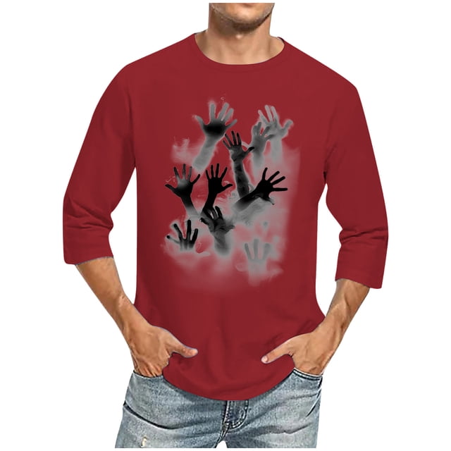 Camisas de Manga Larga para Hombres Imprimir Casual Cuello Redondo Blusa de Manga Corta, Camisas de Lino para Hombres
