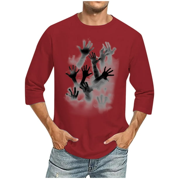 Camisas de Manga Larga para Hombres Imprimir Casual Cuello Redondo Blusa de Manga Corta, Camisas de Lino para Hombres