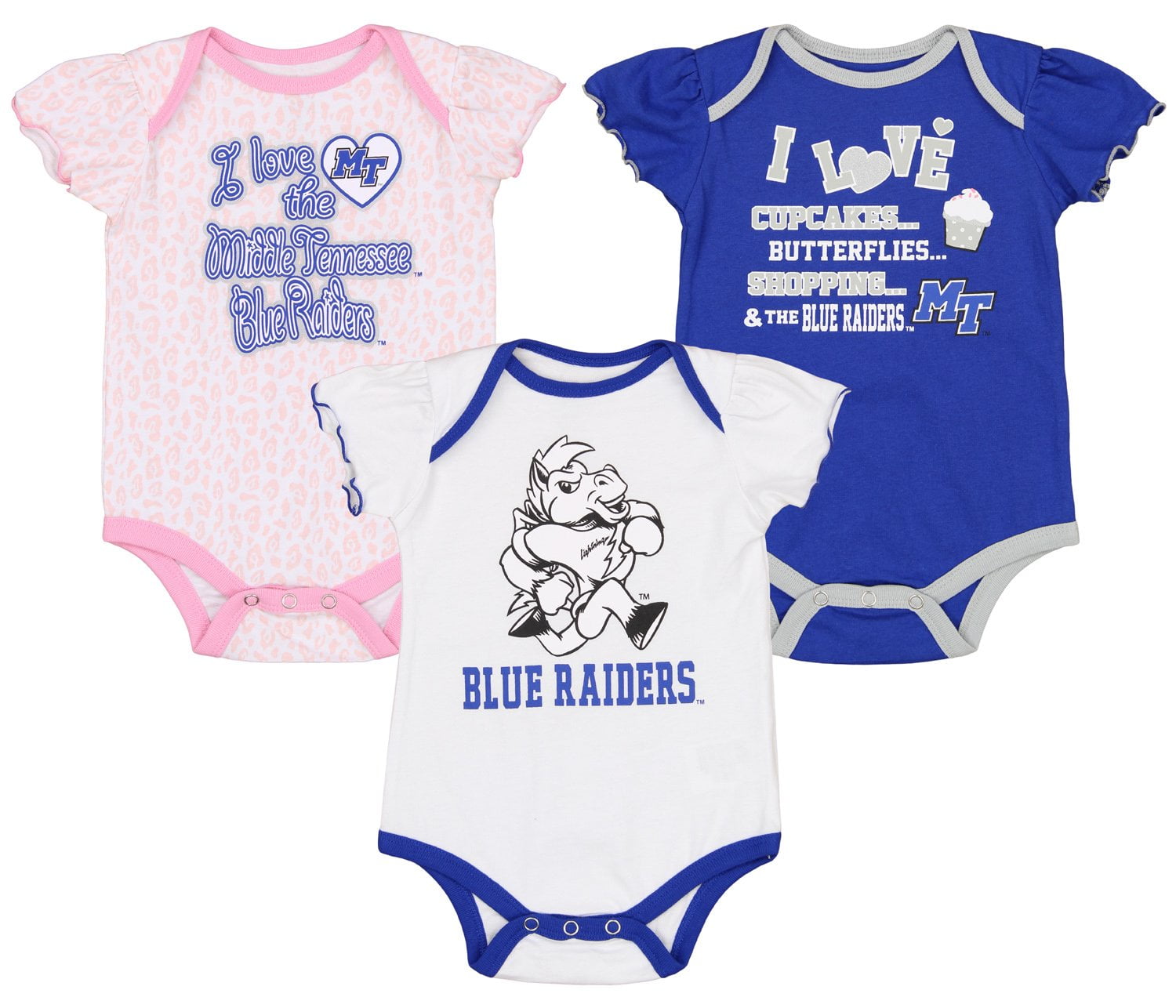 Outerstuff NCAA Infant Girl Middle Tennessee Blue Raiders Three Piece Creeper Set