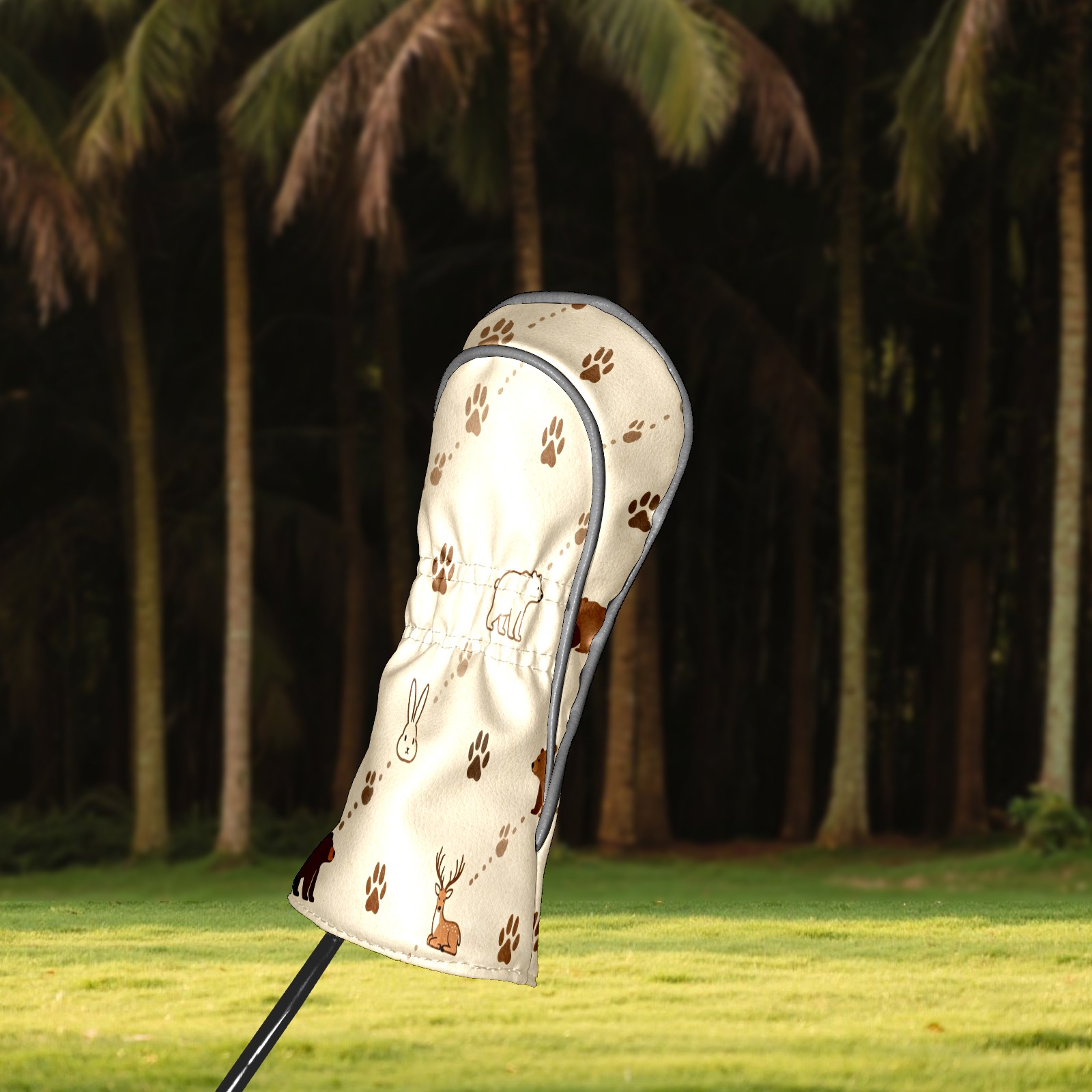 Golf Club Covers, Beige AnimalPaw Premium PU Leather Driver Hybrid Putter Head Covers with Velvet Lining, Waterproof Golf Gifts for Men Women
