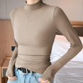 thumbnail image 2 of TRUBKH Fall Outfits for Women Scoop Neck Long Lantern Sleeve Blouses for Women Dressy Casual 4-way Stretch Seamless Knit Thermal Shirts for Women Fall Sweaters Slim Fit Travel Outfits Beige L, 2 of 5