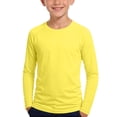 thumbnail image 2 of ZyeKqe Boys Girls Long Sleeve Tops Casual Crewneck Lightweight Stretch Fitness Running Workout Tee Shirts for Kids(13-14Years,Yellow), 2 of 8