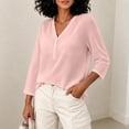 thumbnail image 4 of Wenini Women's Fashion V Neck 3/4 Sleevebasic Top Loose Half Button Opening Blouse Top Casual Outdoor Travel Top, 4 of 5