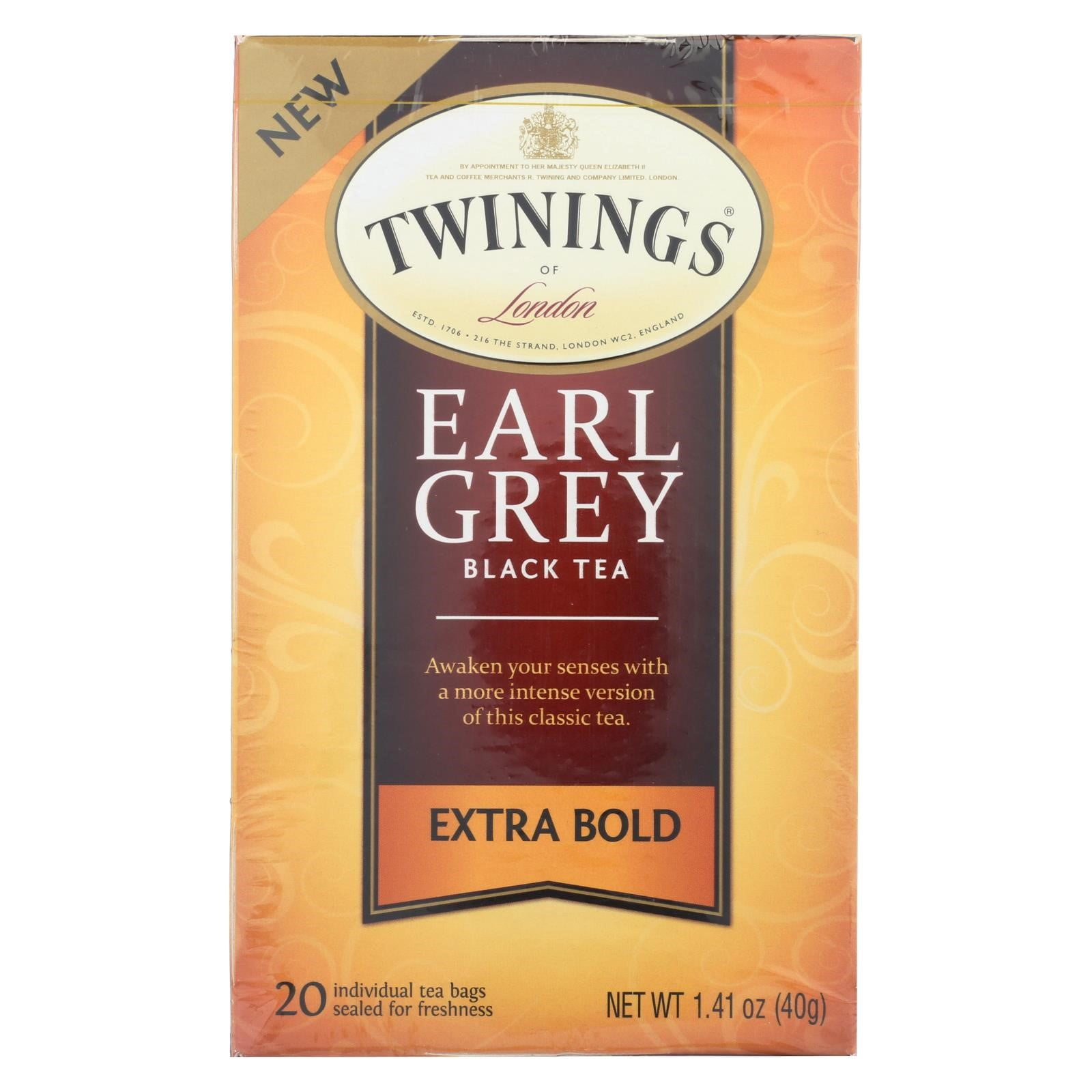 Twinings of London Extra Bold Earl Grey Black Tea Bags, 20 Ct, 1.41 oz