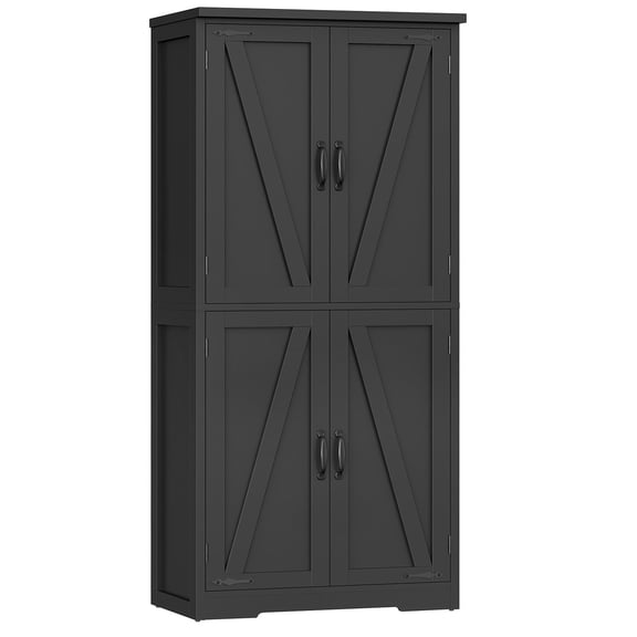 58.27” Kitchen Pantry Cabinets With 4 Doors, Storage Cabinets, Cupboard, Tall Bathroom Cabinets For Dinning Room, Living Room, Black