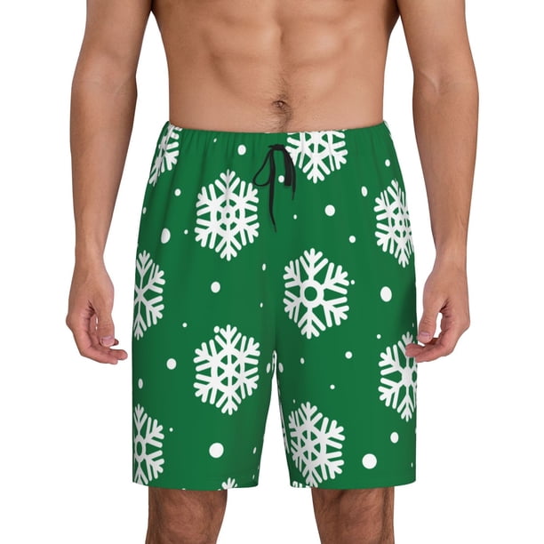 Balery Snowflake Pantalones cortos de pijama de punto de algodón para hombre con cinturilla y bolsillos-Medium