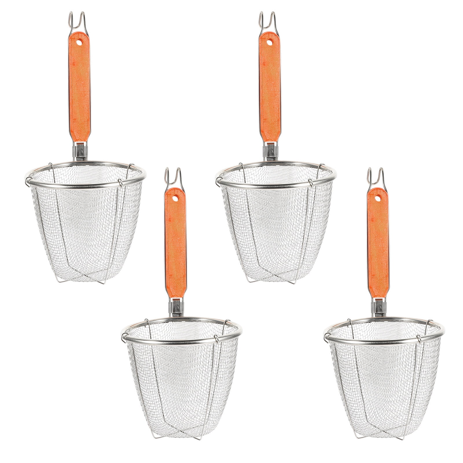 4Pcs Stainless Steel Noodle Strainer Baskets with Wood Handle Mesh