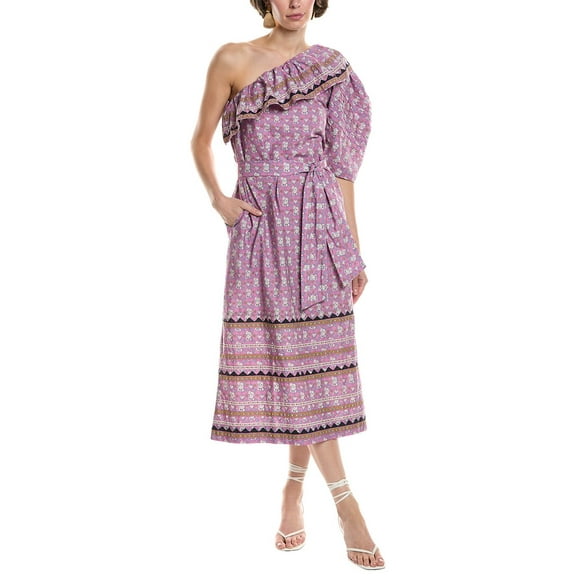 SEA NY womens  Perry Border One-Shoulder Midi Dress, m, Purple