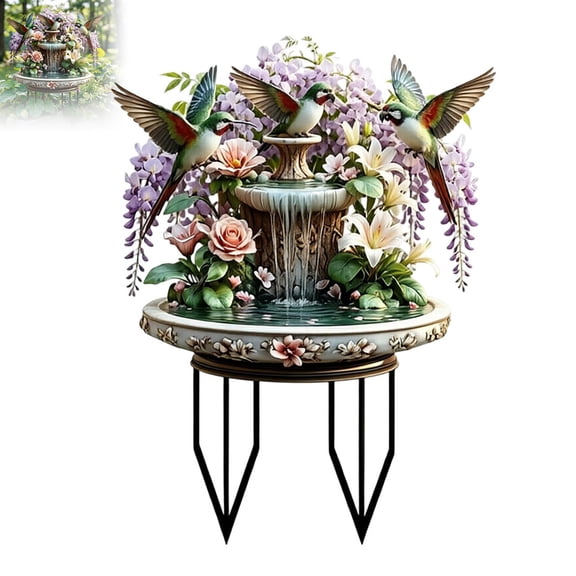 Outdoor Garden Statues, Hummingbird Garden Statue Decor Acrylic Decorative Plate for Outdoor Patio Weather Art Birdbath Fountain Yard Ornament Decoration, 12x8Inch
