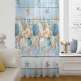 thumbnail image 5 of Blue Beach Coastal Sheer Curtains 63 Inches Long, Nautical Shell Starfish Coral Summer Light Filering Curtains, Breathable Simi Curtain Privacy Drapes for Living Room Bedroom Window Treatment, 5 of 9