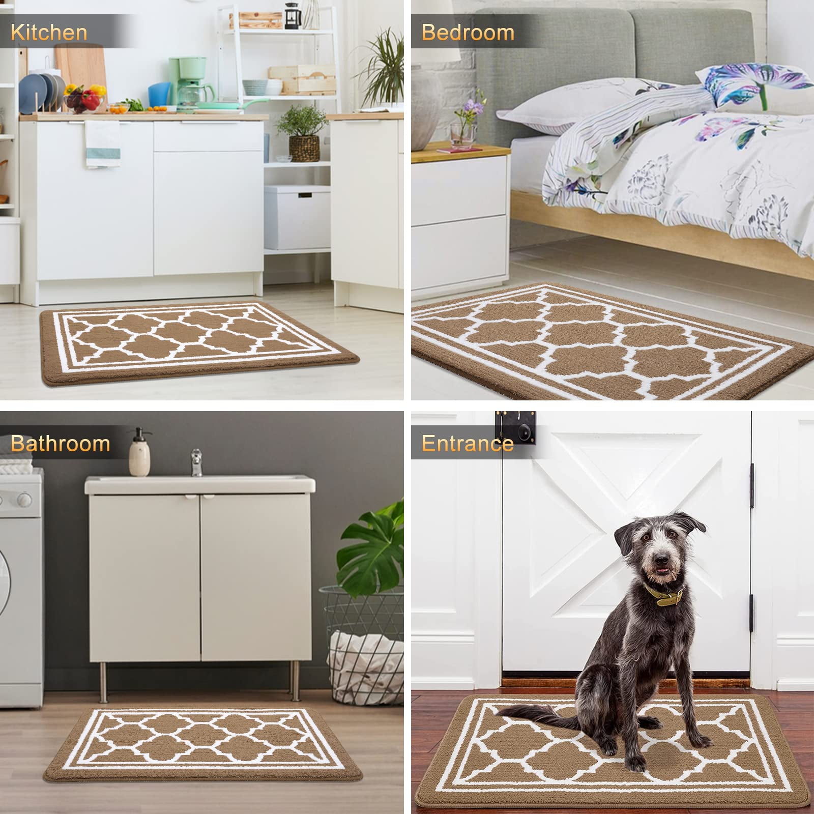 Buganda Door Mats Indoor, 20"×32", Water Absorbent Low Profile Anti-Slip Front Door Mat, Door Rugs for Entrance, Brown