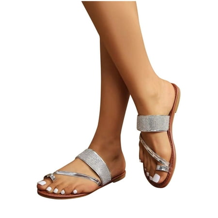 

Boho Slide Sandals for Women Girls Dressy Low Wedge Thong Sandals Casual Toe Ring Flat Sandals Cute Summer Bohemian Travel Flip Flop Sandal Shoes