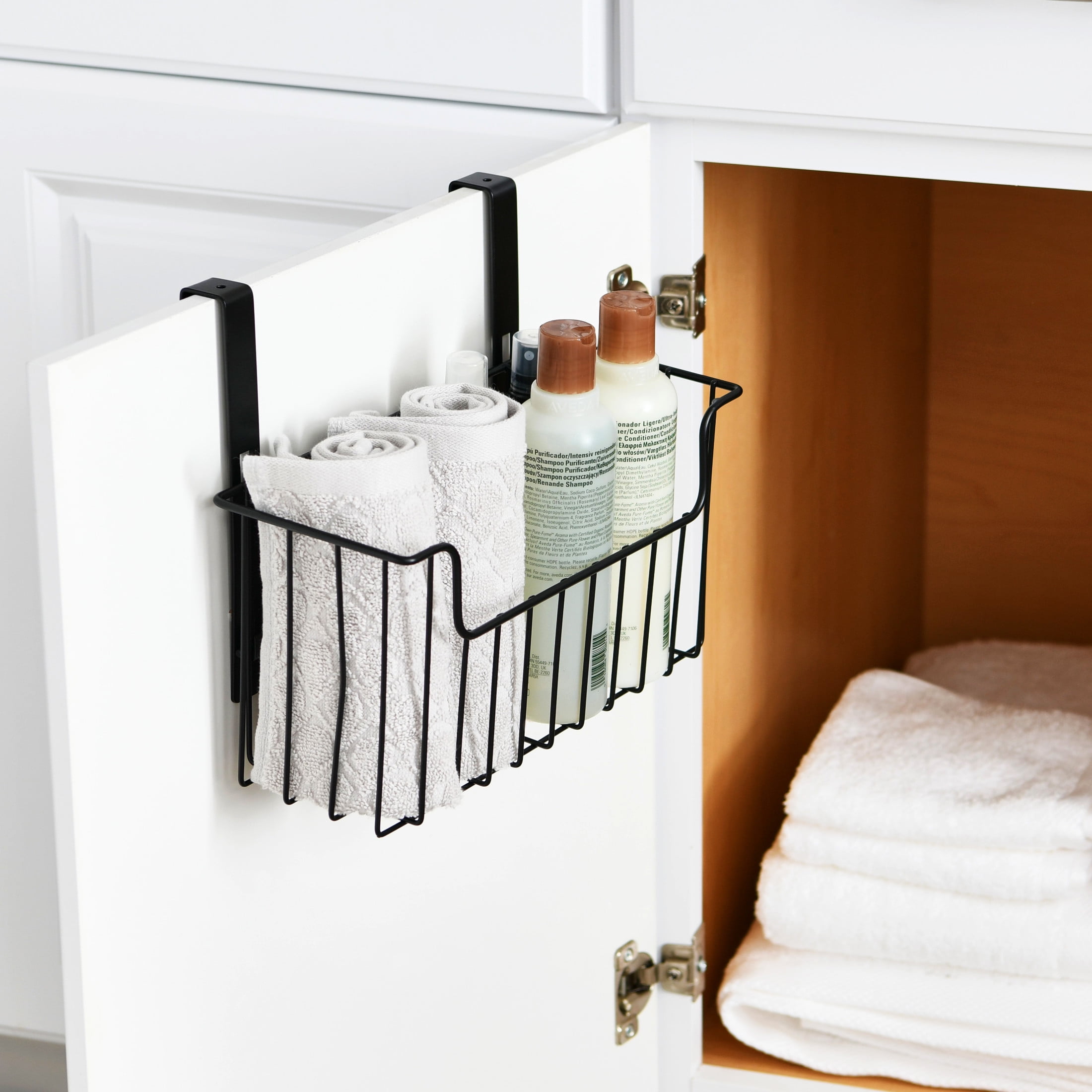 Household Essentials Over the Door Cut Out Metal Basket, Black