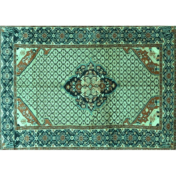 Ahgly Company Machine Washable Indoor Rectangle Persian Turquoise Blue Traditional Area Rugs, 5' x 8'