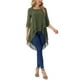 thumbnail image 2 of INSPIRAR CHIC Blusa de Chiffon Asimétrica de Cuello Redondo con Mangas de 3/4 y Volantes en Verde Ejército Talla L, 2 of 6