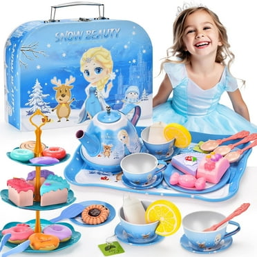 HopeRock 47PCS Princess Kitchen Tea Set for Little Girls Toys, Pretend Play Toys for Girl 3-6 Years Toddler Girls Christmas Birthday Gift.(Blue)