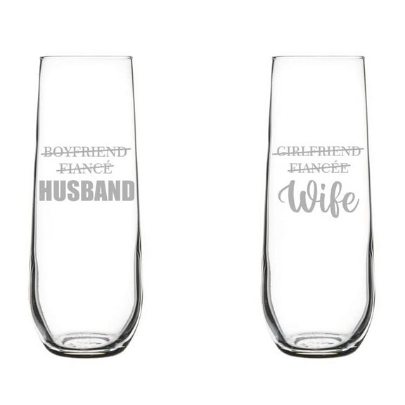 Set of 2 Glass Champagne Flutes Sparkling Wine Glasses Gift Girlfriend Fiancee Wife Boyfriend Fiance Husband Husband And Wife Wedding For Couple Bride And Groom (8.5 oz Stemless)