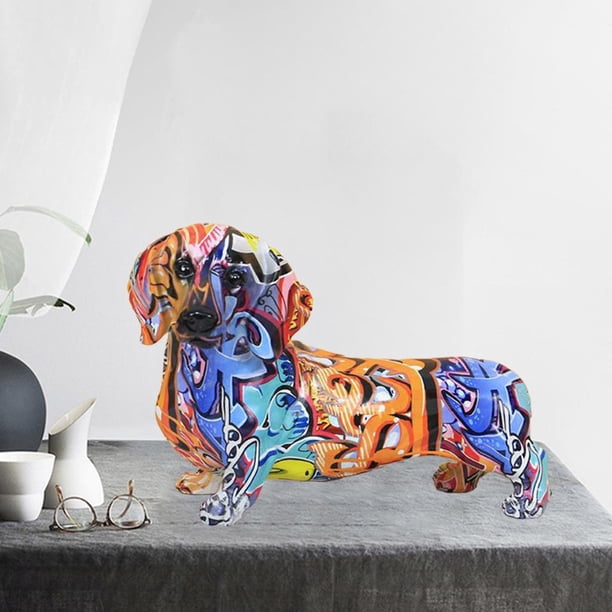 Escultura de perro colorida creativa Artesanía de resina Estatuil Estatua Decoración de oficina en de colección Centro de C Baoblaze animales perros estatuilla