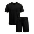 thumbnail image 5 of Ohufall Outfits for Men 2 Pieces Set Fashion Solid Casual Round Neck Tee Shirts with Shorts Summer Loose Brethable Outdoor Sport Sets, 5 of 8