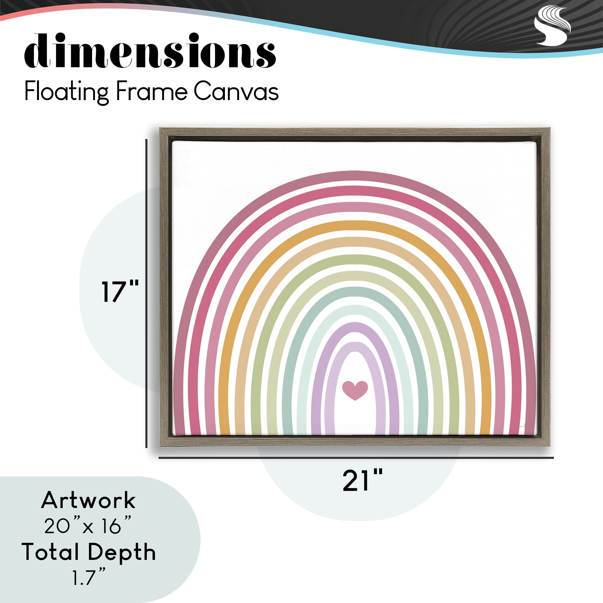 Stupell Industries Rainbow Love & Heart Brown Framed Floater Canvas Wall Art, design by Susan Ball