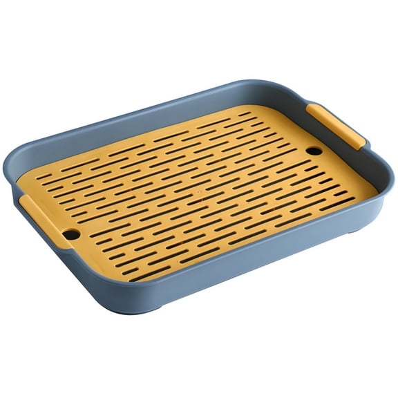 14.4×9.6×2 inch Pet Litter Box with Grate, Double Layer Animal Toilet Tray ,Large Anti-Flip Training Pan with Removable Mesh for Rabbits, Guinea Pigs, Chinchillas, Hamsters, Gerbils (Blue)