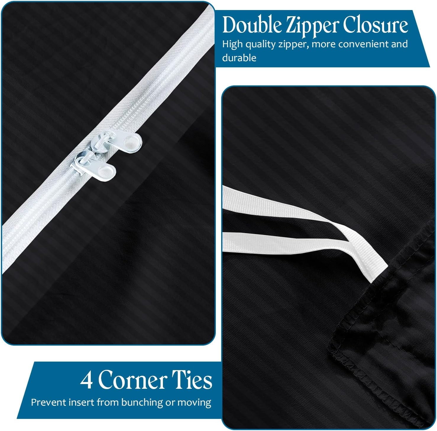 500 TC 100% Egyptian Cotton Premium Duvet set Zipper Closur Ultra Soft Durable and Fade Resistant Color Black Stripe size Queen