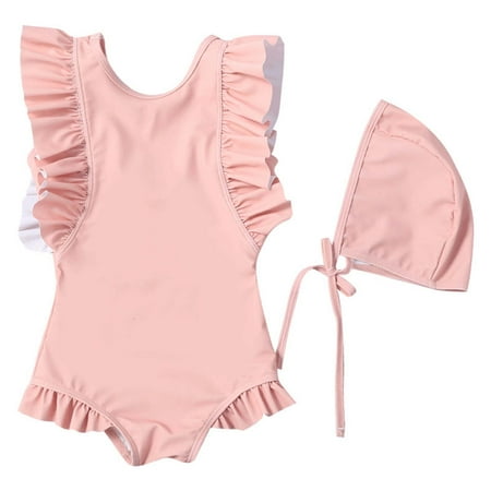 Toimothcn Girls Swimsuits Sleeveless Casual Solid Color 2 Piece Bikini Set Quickly Dry Cover Up Swimwear 3-4 Years