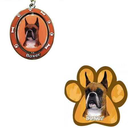 - Bundle - 2 Items: Cropped Boxer Spinning Keychain and Paw Magnet