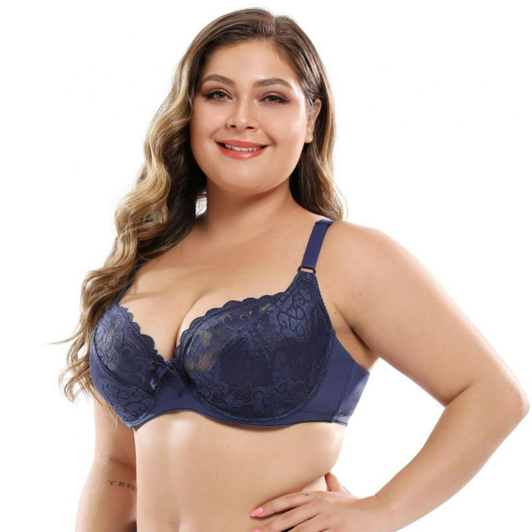 Women's Scalloped Lace Bra Embroidery Floral Bralette Underwire Minimizer  Bras Unlined 3/4 Cups Bra Non-Padded Plus Size Sexy Push up Brassiere  Lingerie(Blue,36/80E) 