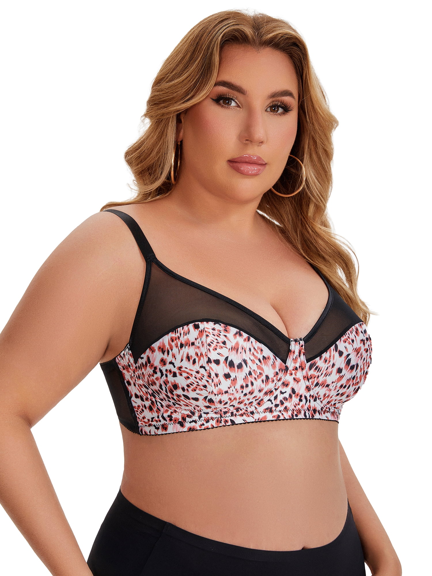 DARING DIVA Women's Plus Size Underwired Push Up Mesh See Through Bralette XXL Red