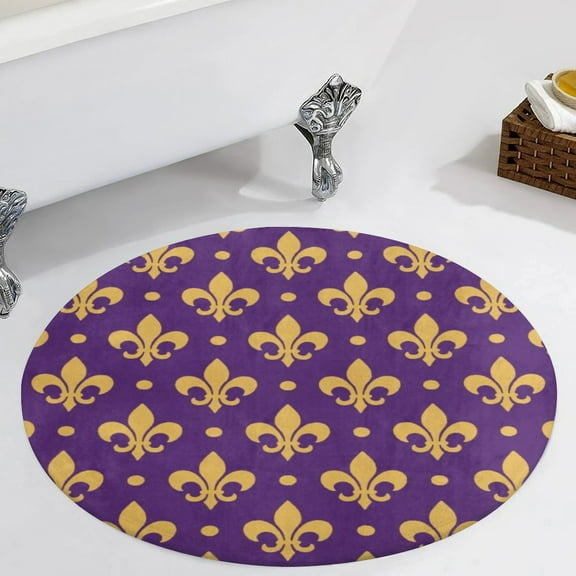 Purple Bright Mardi Gras - Fleur De Lis Round Carpet Circle Rug Outdoor Patio Area Rug Washable Large Area Rugs Hallway Room Decor Fitness Mats