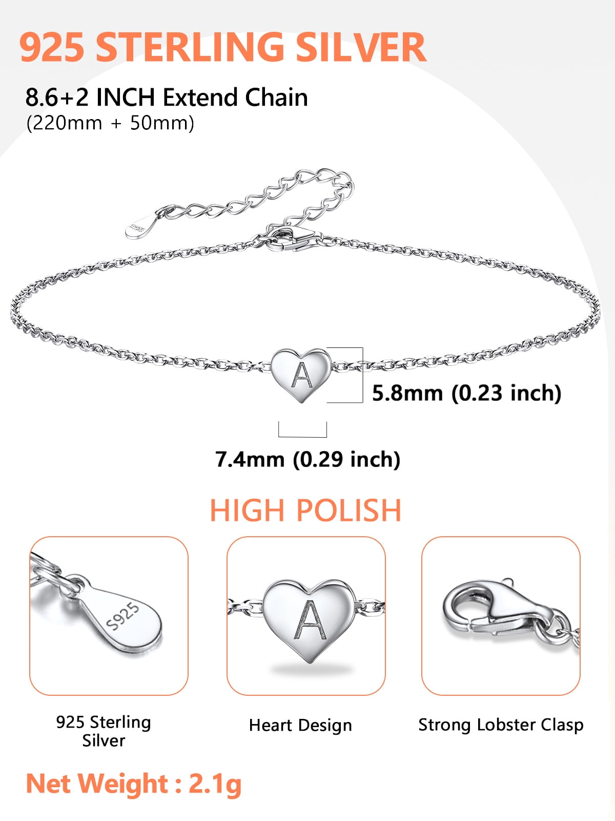 Silvora Sterling Silver Initial Ankle Bracelets for Women Waterproof Dainty Heart Anklet Letter A Summer Beach Foot Jewelry Gifts for Daughter Mom Birthday Mothers Day