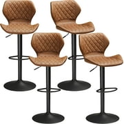 DICTAC Set of 4 Leather Counter Bar Stools Kitchen Dining Bar Chairs Rustic Low Back Brown