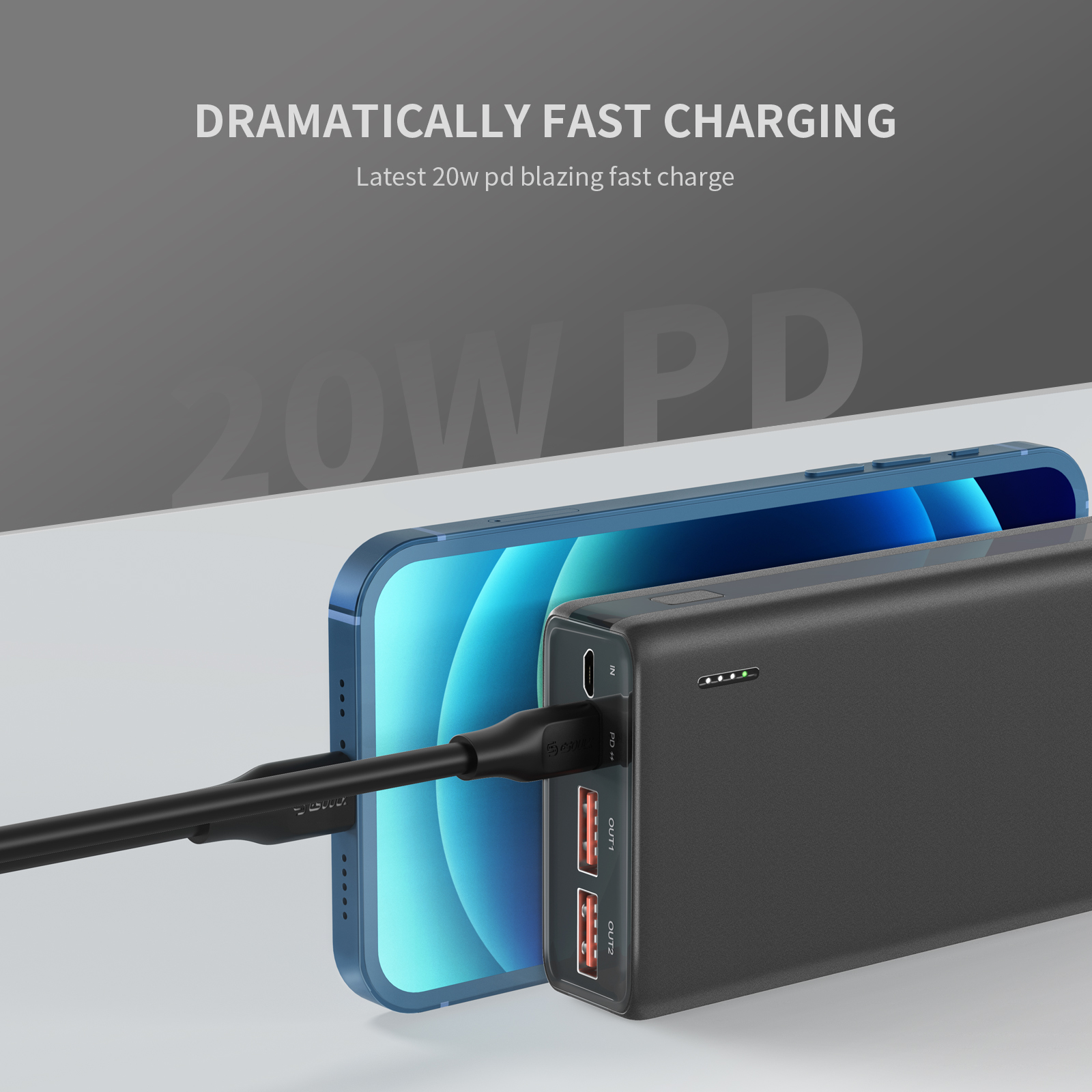 Esoulk 20000mAh PD 20W QC 22.5W Power Bank, Black Portable Charger