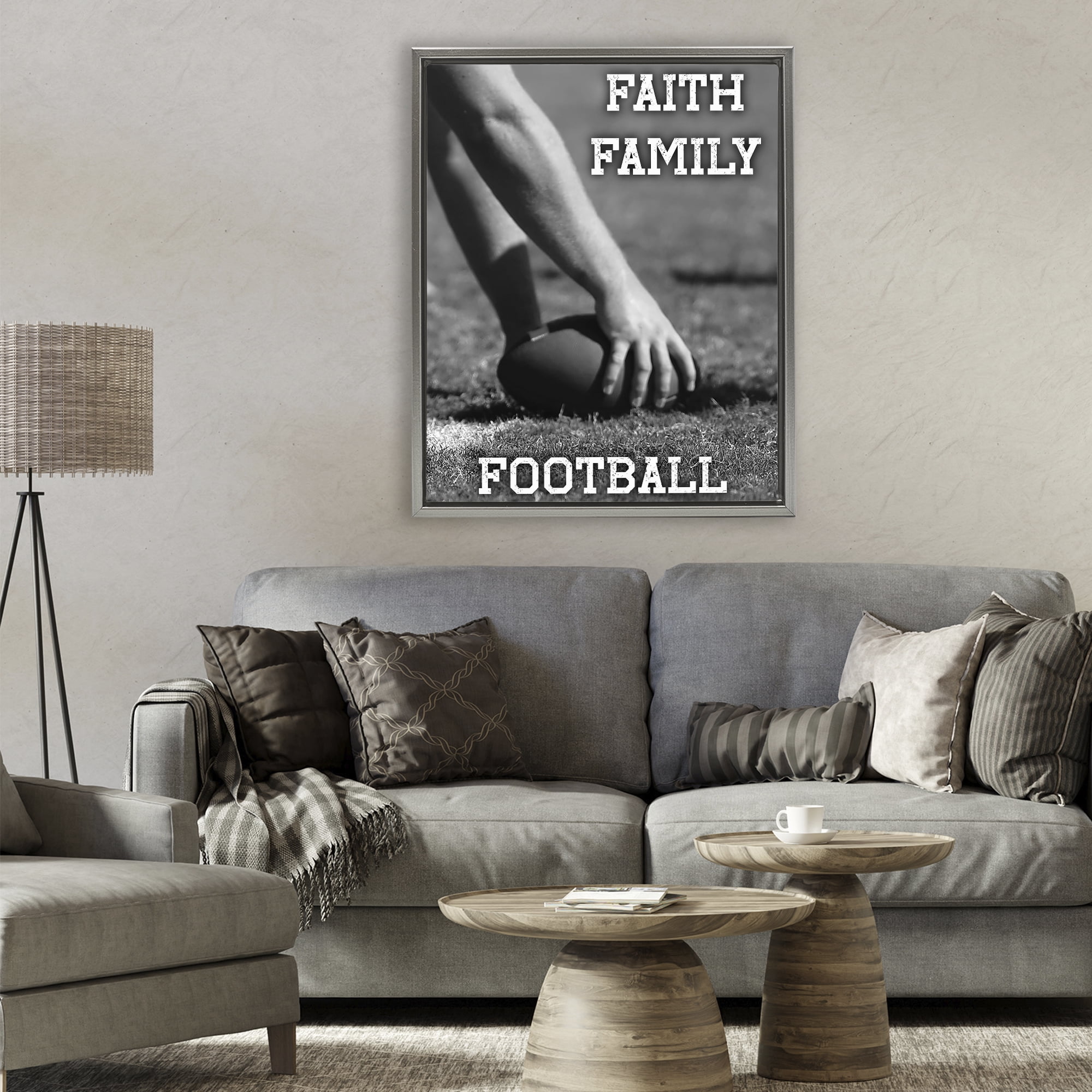Stupell Industries Faith Family Football Hike Gray Framed Floater Canvas Wall Art, design by Marcus Prime