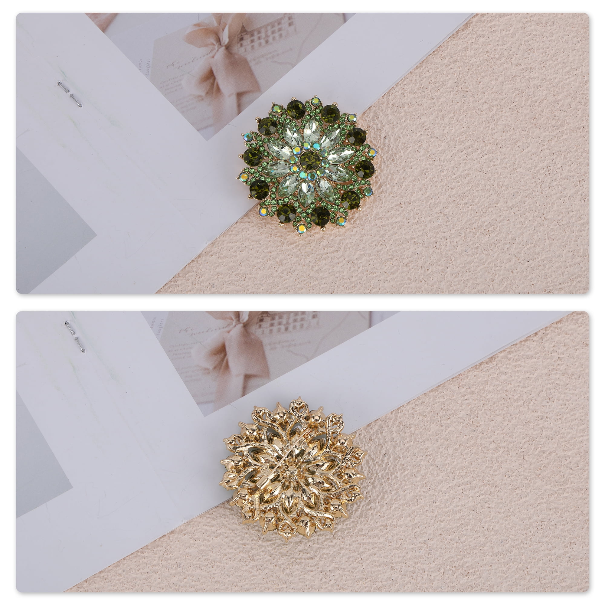 Unique Bargains Elegant Vintage Rhinestone Brooch in Green Color for Fashion Accessories