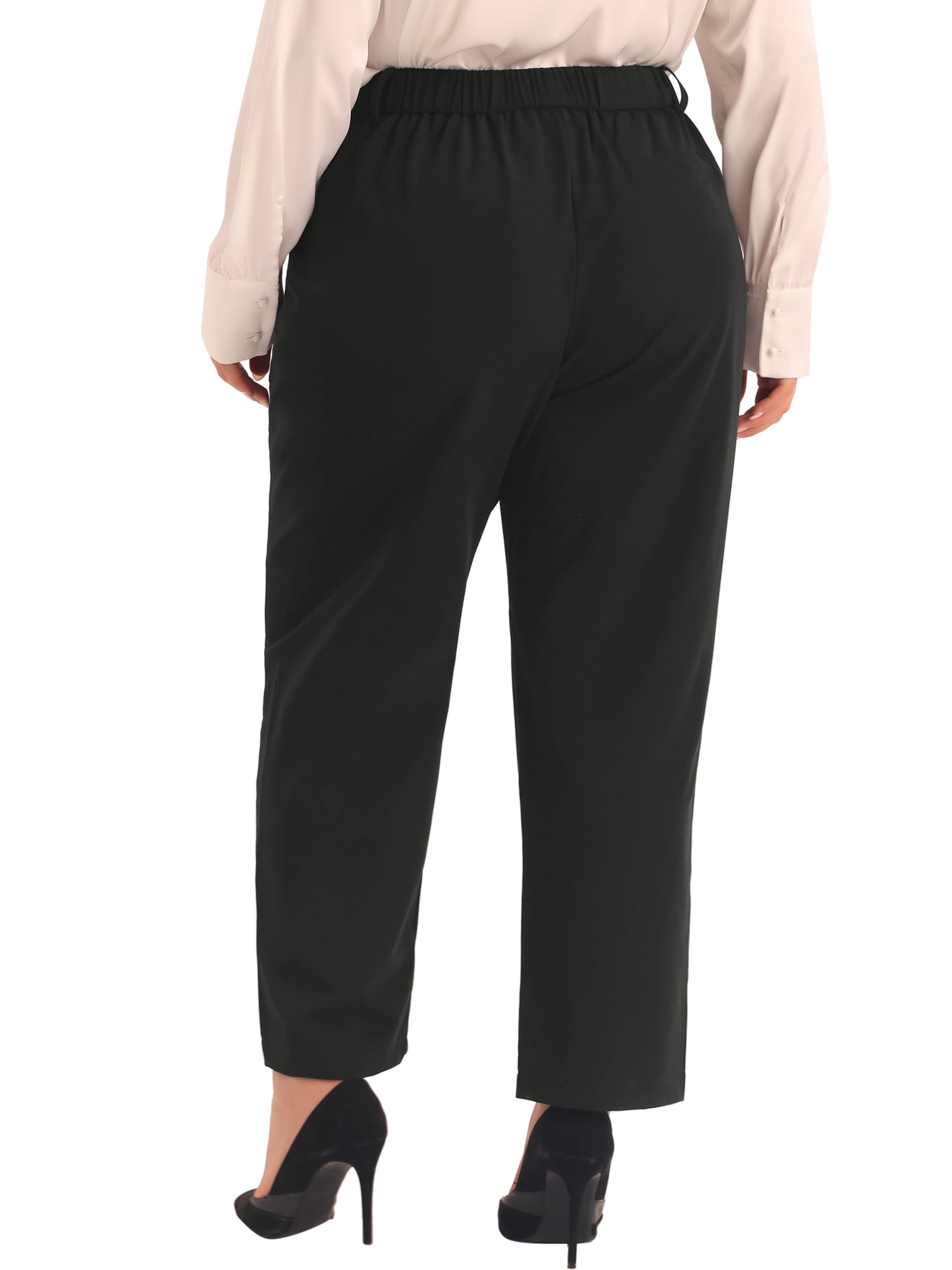 DARING DIVA Women's Plus Casual Elastic High Waisted Long Straight Pants 6X Black