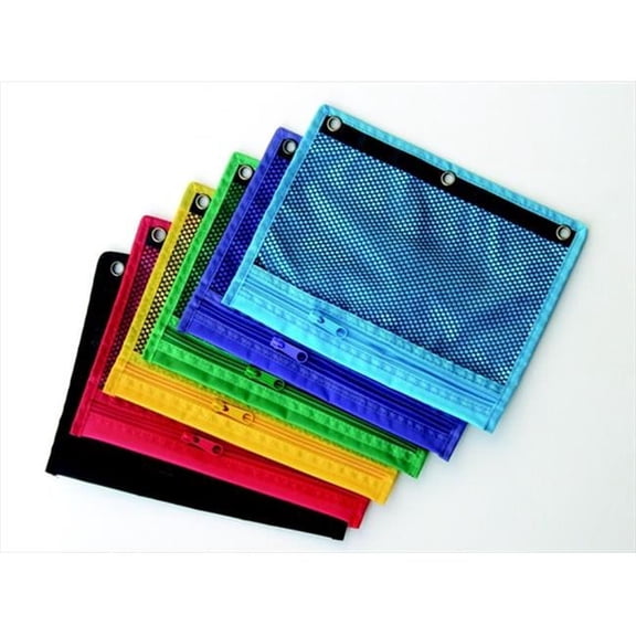 Mesh Zippered Binder Pocket For Three Ring Binders, 8.25 x 10.5 In. - Assorted Color, Pack 12