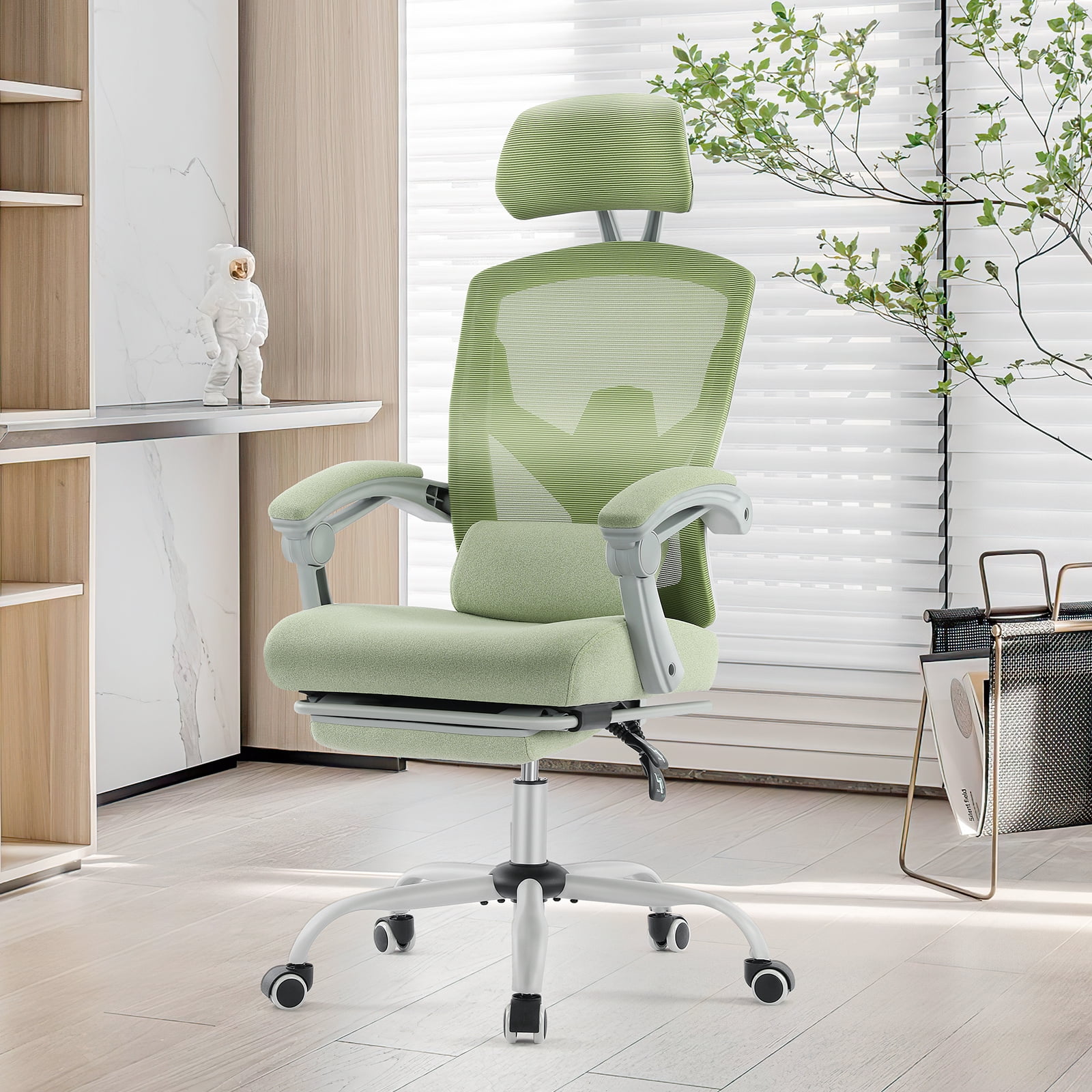 CONCETTA Ergonomic High Back Mesh Office Chair with Footrest and Armrests, Adjustable Lumbar Support, Headrest, and Reclining, Swivel Rolling Desk Chair for Home and Computer Tasks, Green