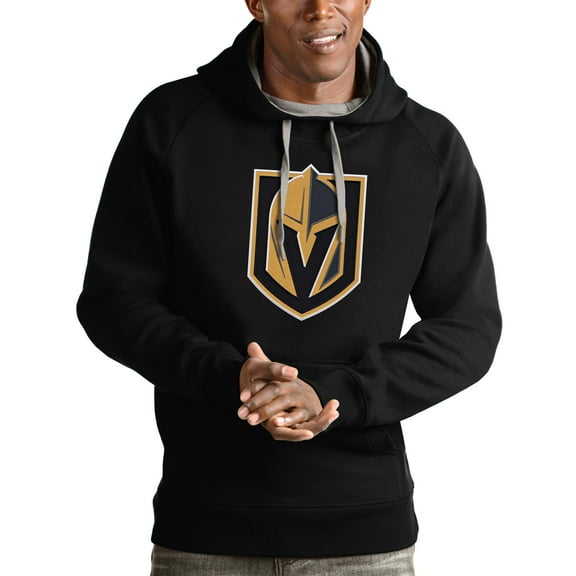 Men's Antigua Black Vegas Golden Knights Logo Victory Pullover Hoodie
