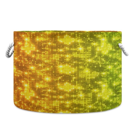 Collapsible 20" Round Storage Basket with Handles Laundry Hamper Open Storage Bins Yellow Abstract Light Spot