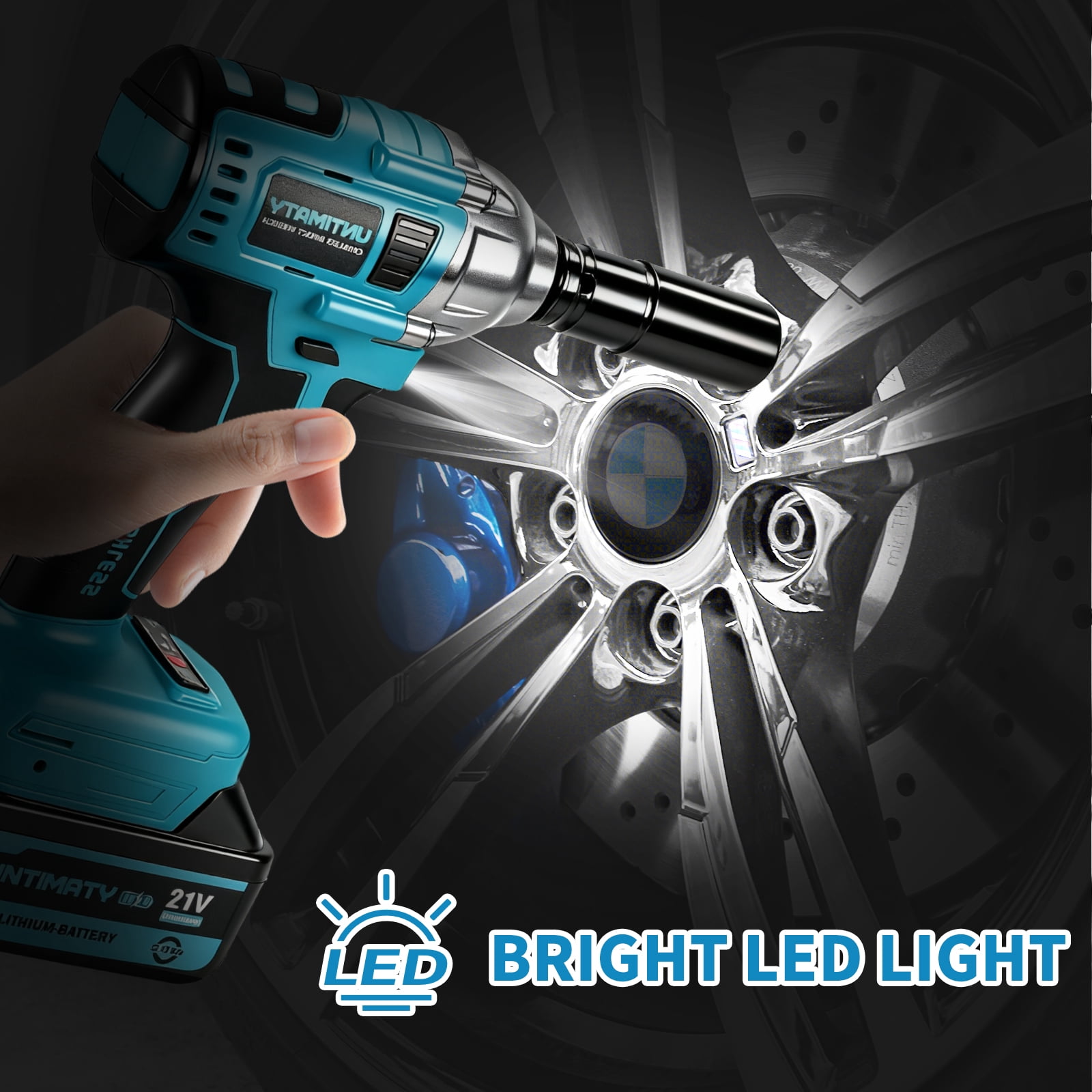 Cordless Impact Wrench, UNTIMATY 1/2 inch  Brushless Impact Drivers, Max Torque 320 Ft-lbs（430N.m） Impact Wrench with 21V Brushless Motor, with 3.0Ah Li-ion Battery & 7 Sockets,Blue