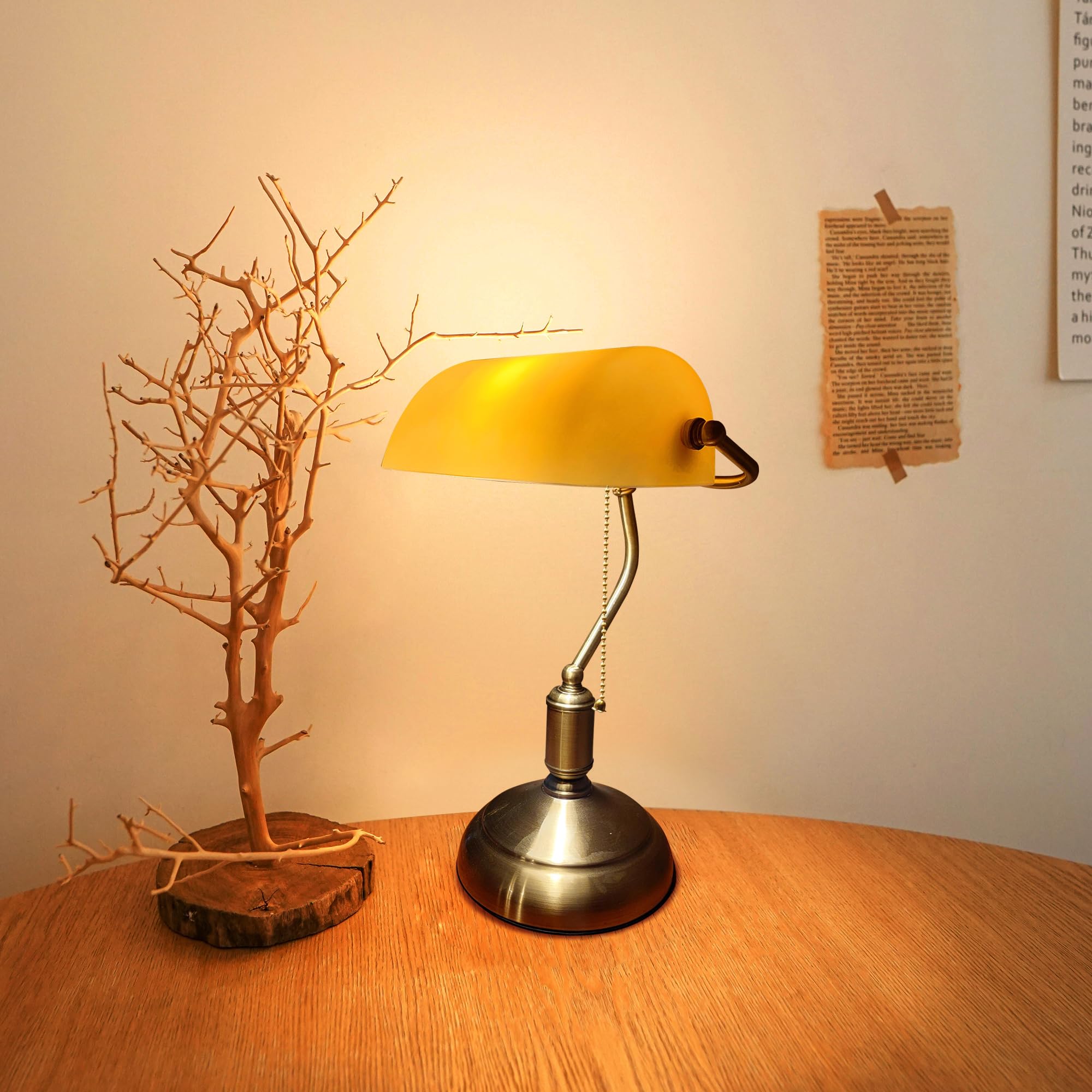 Kiven Cordless Bankers Table Lamp,1-Light Dimmable Bedside Lamps for Nightstand with Glass Lampshade, Vintage Rechargeable Desk Lamp for Reading Home Decor Bedside TD1119