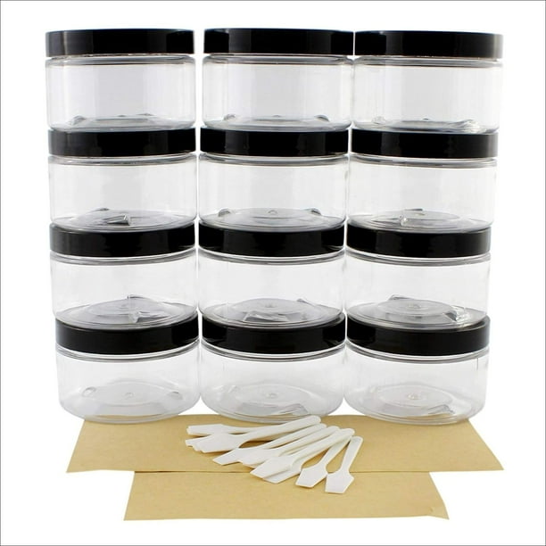 4oz Clear Plastic Jars with Labels & Spatulas & Lids (12Pack
