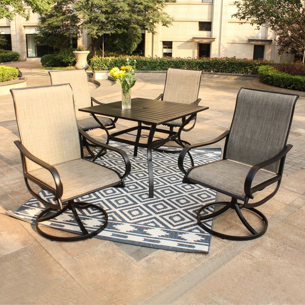 Bigroof Patio Dining Set Outdoor Furniture Square 5 Piece Bistro Swivel Com Bigroof Patio Dining Set Outdoor, Patio Furniture Dining Set Swivel Chairs
