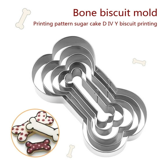 Huayishang Dessert Mold Baking Dog Bone Biscuit Mold Stainless Steel 5-Piece Bone Mold Diy Cartoon Cake Mold Biscuit Mold, Kitchen Essentials Clearance Sale Silver