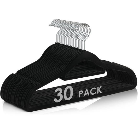 Non-Slip Velvet Hangers - Suit Hangers 30-Pack Black Velvet Hanger Ultra Thin Space Saving 360 Degree Swivel Hook Strong and Durable Clothes Hangers Space Saving Clothes Hangers